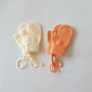 Зимни плетени детски ръкавици с въже Нови корейски плътни момичета Момчета Ръкавици с всички пръсти Бебешки деца Прохождащи на открито Ветроустойчиви ръкавици