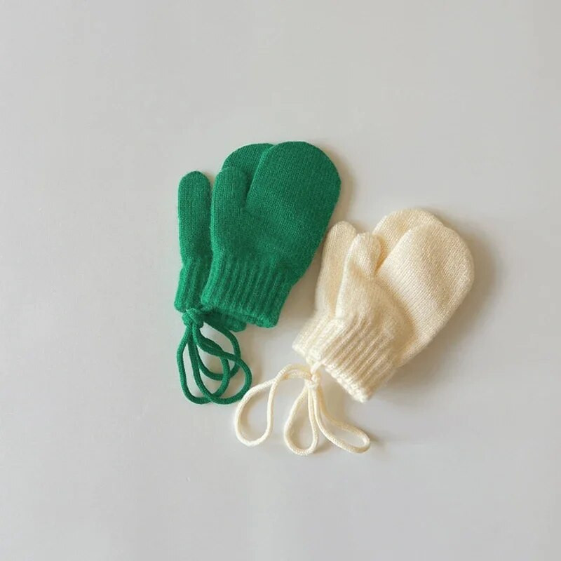 Žieminės megztos vaikiškos pirštinės su virvele Naujos Korėjos kietos mergaitės berniuko pirštinės pirštinės Kūdikiui mažyliui, lauko vėjui atsparios pirštinės