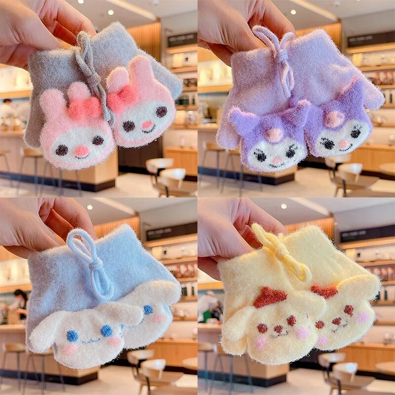 Mergaitėms, mielos, mielos megztos pliušinės languotos gėlės pirštinės berniukams, mielos minkštos lauke, šiltos pirštinės vaikams, pirštinės su kakleliu