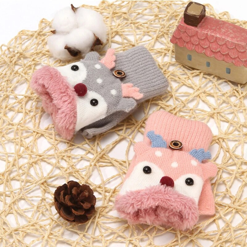 Γελοιογραφία Παιδικά Γάντια χωρίς δάχτυλα Μετατρέψιμα Γάντια Παιδικά Γάντια Χειμώνας Πλεκτά Πλεκτά Γάντια Αγόρια Κορίτσια Βρεφικά Γάντια
