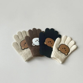 Корейски детски ръкавици Картонено мече Бебешки ръкавици с пет пръста за момчета Момичета Зима на открито Топли ръкавици за ски Бебешки аксесоари 3-7 години