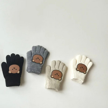 Корейски детски ръкавици Картонено мече Бебешки ръкавици с пет пръста за момчета Момичета Зима на открито Топли ръкавици за ски Бебешки аксесоари 3-7 години