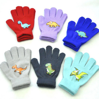 5-11 години Бебешки ръкавици с анимационен динозавър Топли есенни зимни детски момичета Момчета Ръкавици Плетени дебели детски ръкавици на открито
