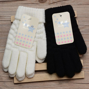 Нова мода Детски дебели плетени ръкавици Топли зимни детски разтегливи ръкавици Момче Момиче Бебешки плътни ръкавици Guantes с разделени пръсти