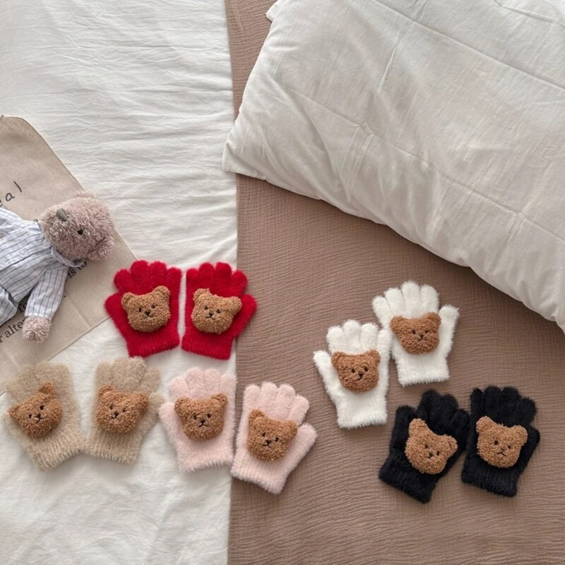 Bear žieminės pirštinės vaikams, minkštos ir šiltos pirštinės, patogios dėvėti berniukams ir mergaitėms, tinkamos nuo 2 iki 8 metų
