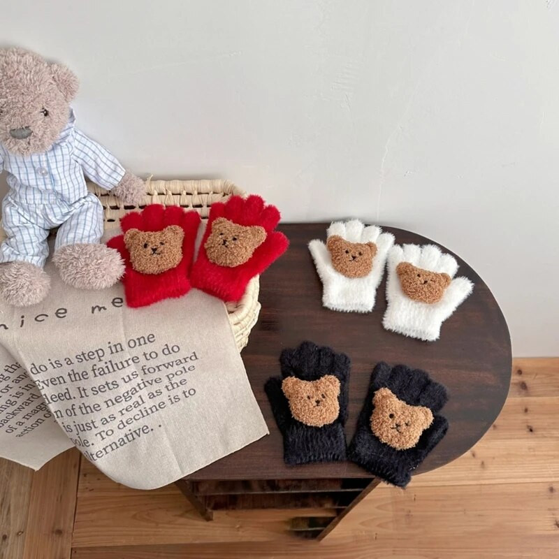 Bear žieminės pirštinės vaikams, minkštos ir šiltos pirštinės, patogios dėvėti berniukams ir mergaitėms, tinkamos nuo 2 iki 8 metų