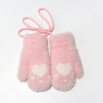 Wecute 2-5Y Cartoon Paw μωρουδιακά γάντια Χειμωνιάτικα ζεστά παιδιά Κοριτσάκι με πλήρες σχοινί γάντια πλεκτά Παιδιά Χοντρά γάντια για οδοντοφυΐα