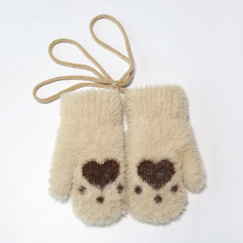 Wecute 2-5Y Cartoon Paw μωρουδιακά γάντια Χειμωνιάτικα ζεστά παιδιά Κοριτσάκι με πλήρες σχοινί γάντια πλεκτά Παιδιά Χοντρά γάντια για οδοντοφυΐα