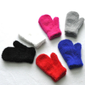 Βρεφικά κοντά γάντια Winter faux Sable Παιδιά Στερεά παχύρρευστα βελούδινα γούνινα γούνια με πλήρη δάχτυλα Φθινοπωρινά θερμότερα χεριών 1-4 ετών