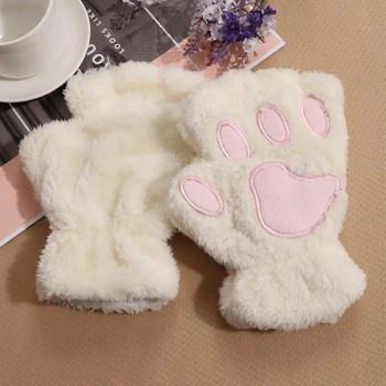 1 ζευγάρι χειμωνιάτικα ζεστά γάντια χωρίς δάχτυλα Χνουδωτό βελούδινο πόδι γάτας Υπέροχο γάντι με μισό δάχτυλο μαλακό βαμβακερό Παιδικά αξεσουάρ εξωτερικού χώρου Δώρο