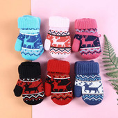 Žieminės storos šiltos kalėdinės kumštinės pirštinės vaikams Vaikiškos pirštinės megztos vilnonės pirštinės bamblys virvė 3-8m berniukams mergaitėms vaikiškos pirštinės