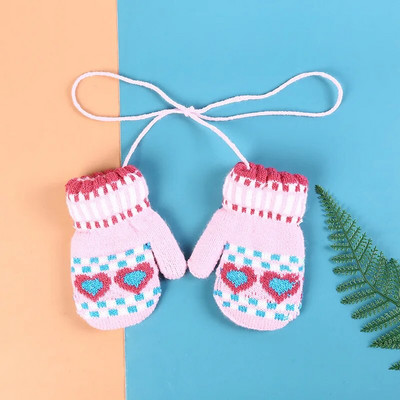 Žieminės storos šiltos kalėdinės kumštinės pirštinės vaikams Vaikiškos pirštinės megztos vilnonės pirštinės bamblys virvė 3-8m berniukams mergaitėms vaikiškos pirštinės