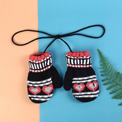 Žieminės storos šiltos kalėdinės kumštinės pirštinės vaikams Vaikiškos pirštinės megztos vilnonės pirštinės bamblys virvė 3-8m berniukams mergaitėms vaikiškos pirštinės
