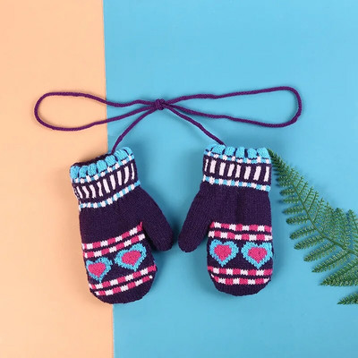 Žieminės storos šiltos kalėdinės kumštinės pirštinės vaikams Vaikiškos pirštinės megztos vilnonės pirštinės bamblys virvė 3-8m berniukams mergaitėms vaikiškos pirštinės