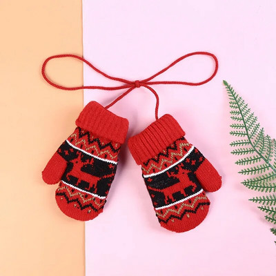 Žieminės storos šiltos kalėdinės kumštinės pirštinės vaikams Vaikiškos pirštinės megztos vilnonės pirštinės bamblys virvė 3-8m berniukams mergaitėms vaikiškos pirštinės