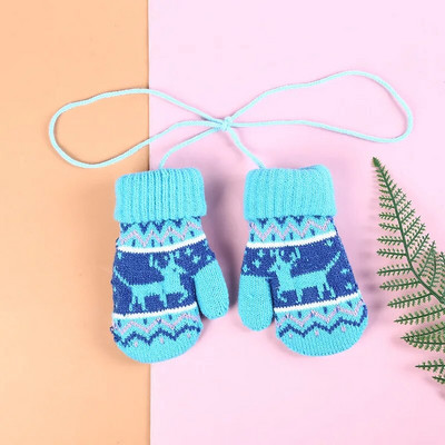 Žieminės storos šiltos kalėdinės kumštinės pirštinės vaikams Vaikiškos pirštinės megztos vilnonės pirštinės bamblys virvė 3-8m berniukams mergaitėms vaikiškos pirštinės