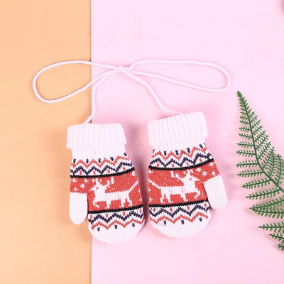 Žieminės storos šiltos kalėdinės kumštinės pirštinės vaikams Vaikiškos pirštinės megztos vilnonės pirštinės bamblys virvė 3-8m berniukams mergaitėms vaikiškos pirštinės