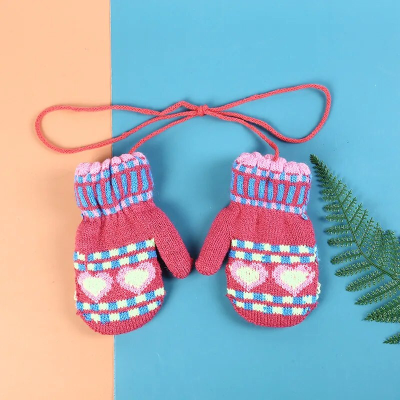 Žieminės storos šiltos kalėdinės kumštinės pirštinės vaikams Vaikiškos pirštinės megztos vilnonės pirštinės bamblys virvė 3-8m berniukams mergaitėms vaikiškos pirštinės