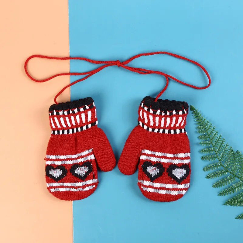 Žieminės storos šiltos kalėdinės kumštinės pirštinės vaikams Vaikiškos pirštinės megztos vilnonės pirštinės bamblys virvė 3-8m berniukams mergaitėms vaikiškos pirštinės