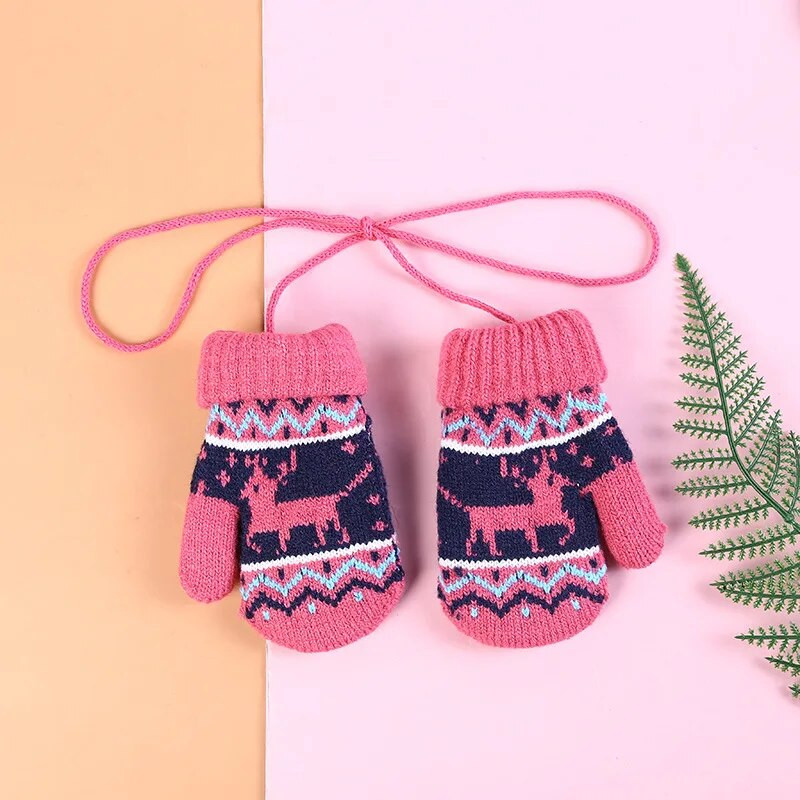 Žieminės storos šiltos kalėdinės kumštinės pirštinės vaikams Vaikiškos pirštinės megztos vilnonės pirštinės bamblys virvė 3-8m berniukams mergaitėms vaikiškos pirštinės