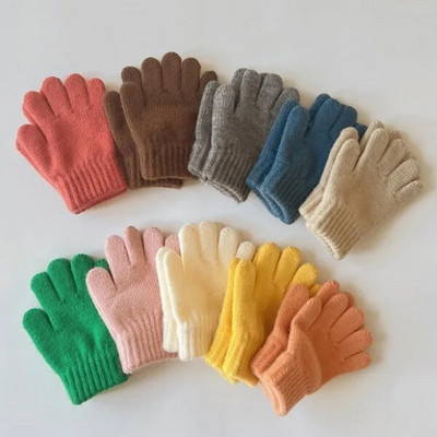3-7 години зимни деца, момичета, меки, пълни пръсти, плътни, удебелени топли ръкавици, бебешки топли ръкавици за момчета на открито, акрилни ръкавици за деца