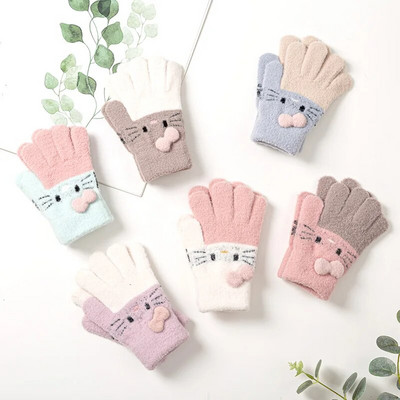 Χειμερινά πλεκτά παιδικά γάντια 3-10 ετών Ζεστό μαλακό μαλλί κουνελιού κινούμενα σχέδια Παιδικά γάντια Παιδί Full Finger μωρό αγόρια κορίτσια γάντια