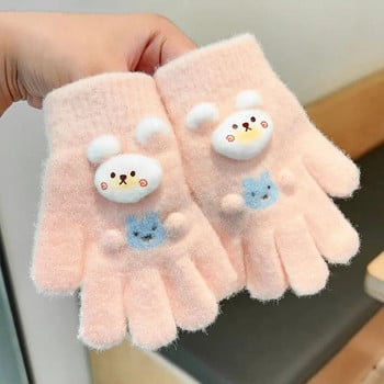 Плюшени детски плетени ръкавици Зимни топли удебелени ветроустойчиви ръкавици Спорт на открито Сладки анимационни детски ръкавици с пълни пръсти