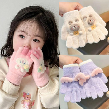 Λούτρινα Παιδικά Πλεκτά Γάντια Χειμερινά Ζεστά Πυκνωμένα Αντιανεμικά Γάντια Υπαίθρια Αθλητικά Χαριτωμένα κινούμενα σχέδια Παιδικά γάντια με πλήρη δάχτυλα