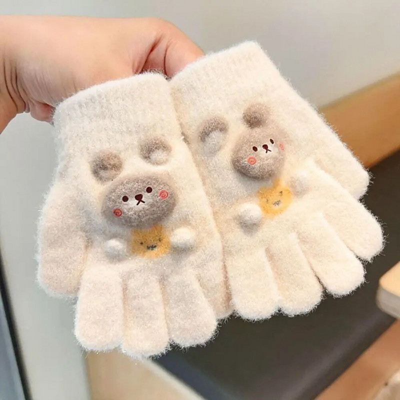 Pehmed Lastele Kootud Kindad Talvised Soojad Paksendatud Tuulekindlad Kindad Välissport Armas multifilm Lastele Täisnäpud Kindad