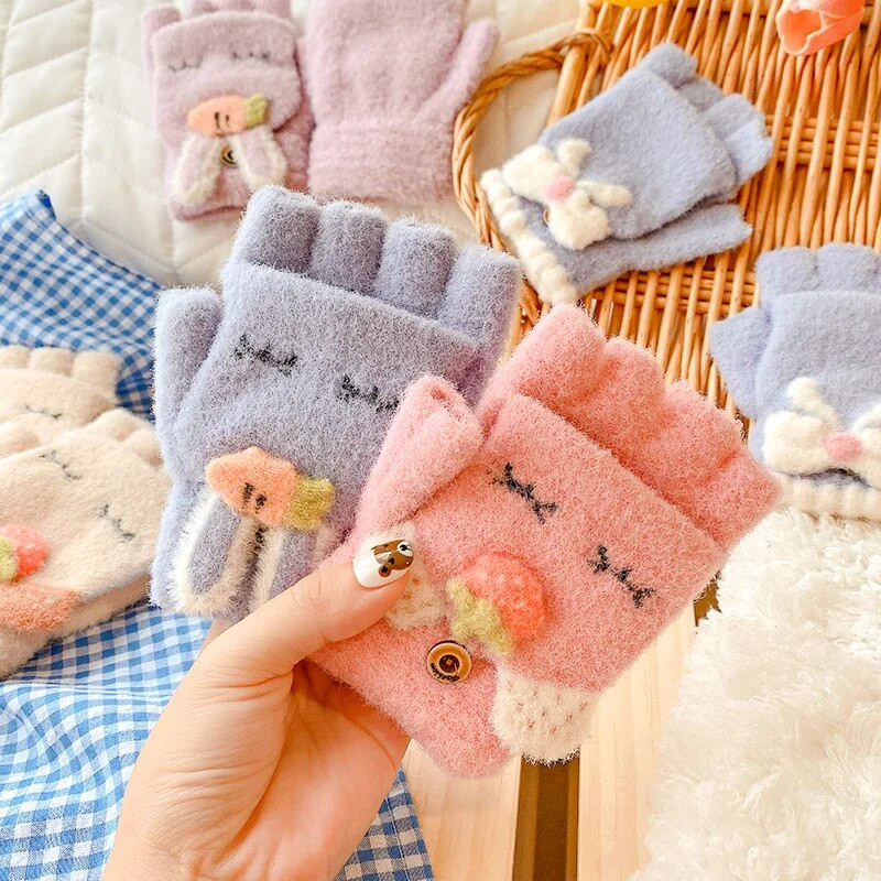 1-8 χρονών Χειμερινά παιδιά Χαριτωμένα Sofy Ζεστό Clamshell Πέντε Δάχτυλα Γάντια Μωρά Κορίτσια Γάντια εξωτερικού χώρου Αγόρια Παιδιά Γλυκά Ζεστά Γάντια