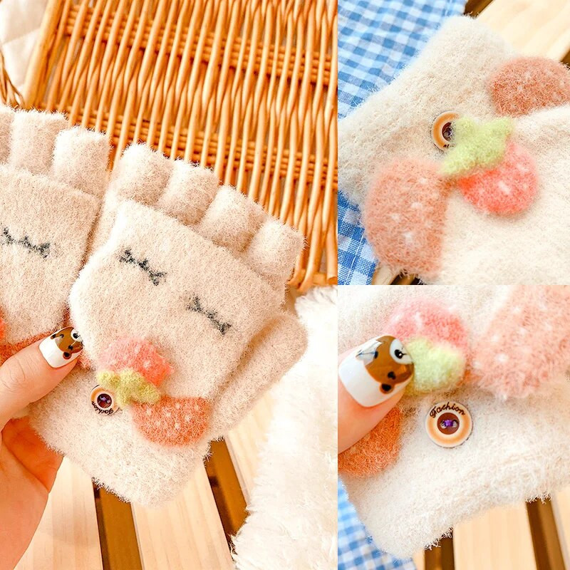 1-8 χρονών Χειμερινά παιδιά Χαριτωμένα Sofy Ζεστό Clamshell Πέντε Δάχτυλα Γάντια Μωρά Κορίτσια Γάντια εξωτερικού χώρου Αγόρια Παιδιά Γλυκά Ζεστά Γάντια