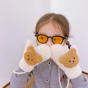 3-9Y Χειμώνας Παιδιά Χαριτωμένα Χρώμα καφέ Αρνιά Μαλλί κινουμένων σχεδίων αρκούδα χοντρά ζεστά γάντια αγόρια κορίτσια Μαλακά γάντια λαιμού Παιδικά γάντια κούκλας