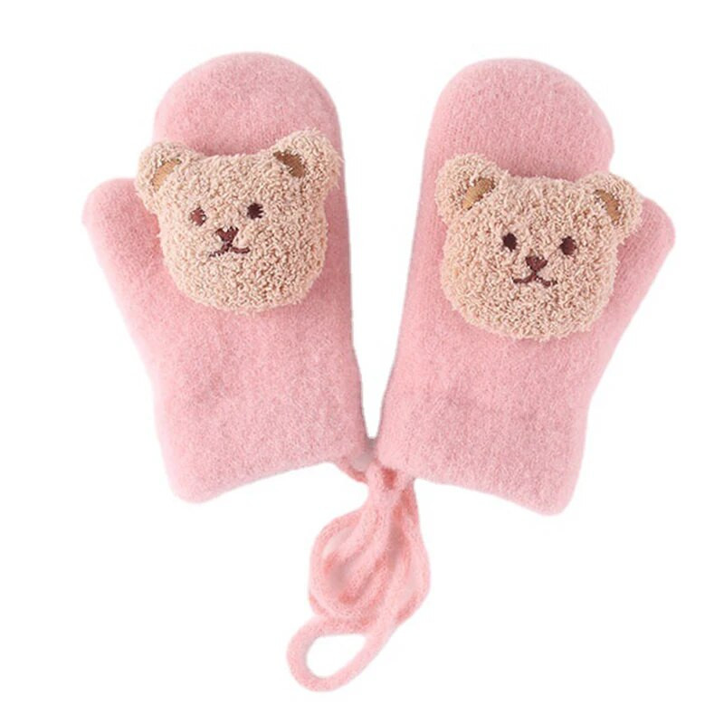 3-9Y Χειμώνας Παιδιά Χαριτωμένα Χρώμα καφέ Αρνιά Μαλλί κινουμένων σχεδίων αρκούδα χοντρά ζεστά γάντια αγόρια κορίτσια Μαλακά γάντια λαιμού Παιδικά γάντια κούκλας