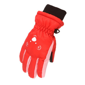 Детски зимни водоустойчиви ръкавици за сняг Едноцветни поларени анимационни уши Термоизолирани ветроустойчиви спортни ски топли ръкавици 3-6 години