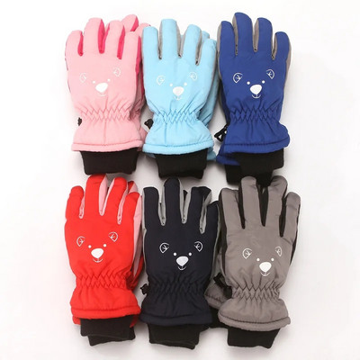 Детски зимни водоустойчиви ръкавици за сняг Едноцветни поларени анимационни уши Термоизолирани ветроустойчиви спортни ски топли ръкавици 3-6 години