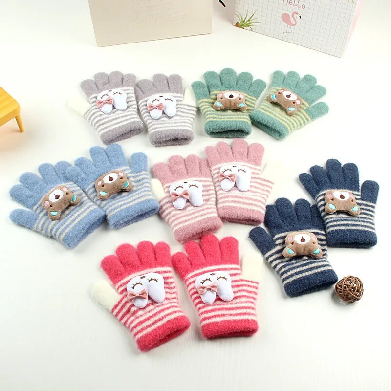 Γελοιογραφία αγόρι κορίτσι μωρό γάντια χεριών παχύρρευστα παιδικά γάντια για παιδιά Χειμερινά πλεκτά μάλλινα γάντια νήπια 유아장갑