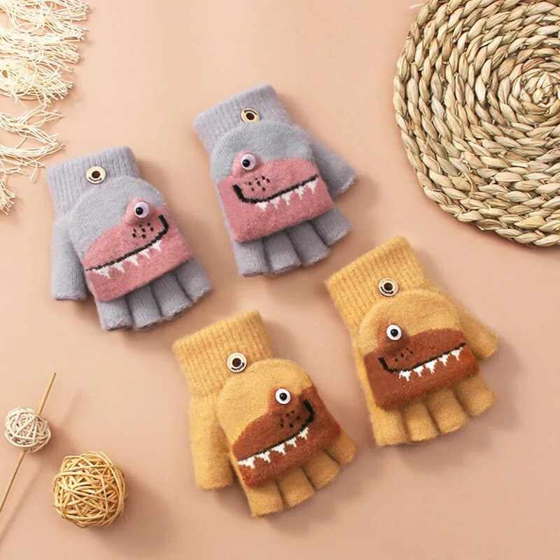Animacinių filmų dinozaurų pirštinės kūdikiams Minkštos storos šiltos pirštinės naujagimiams mergaitėms berniukams žieminės medvilnės vaikams kumštinės pirštinės 6-10 m.