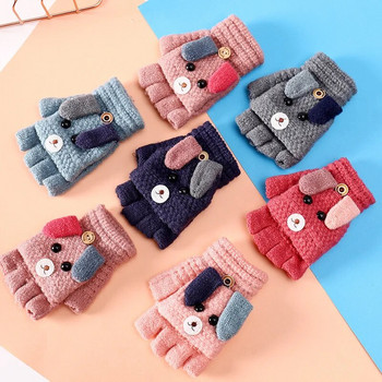 Детска ръкавица с разделени пръсти Сладко анимационно куче 3D уши Бебешки ръкавици Зимни плетени момчета Момичета Разтегливи ръкавици Топли плетени ръкавици