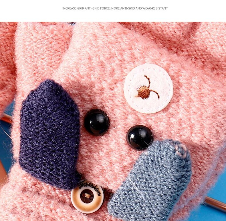 Παιδικά γάντι με χωριστά δάχτυλα Χαριτωμένο σκυλί κινουμένων σχεδίων 3D αυτί μωρό γάντια χειμώνα πλεκτά αγόρια κορίτσια Stretch γάντια ζεστά πλεκτά γάντια