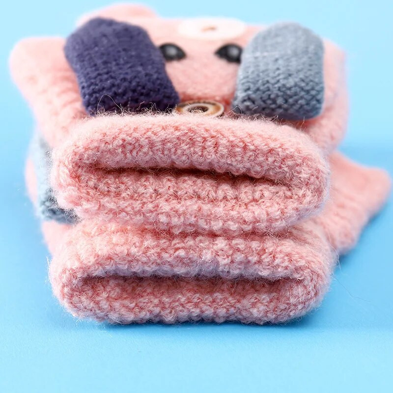 Παιδικά γάντι με χωριστά δάχτυλα Χαριτωμένο σκυλί κινουμένων σχεδίων 3D αυτί μωρό γάντια χειμώνα πλεκτά αγόρια κορίτσια Stretch γάντια ζεστά πλεκτά γάντια