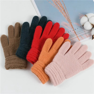 Gloves Winter Kids Winter Solid Knitted Mittens Winter Full Finger Windproof Baby Girls Boys Warm Elastic Gloves Варежки Зимние