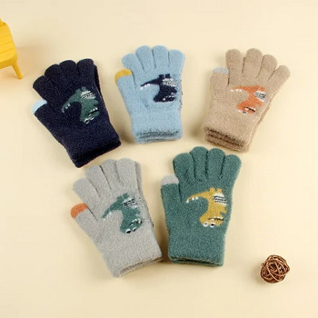 3-9 ετών Χειμώνας ζεστά παιδικά πλεκτά γάντια κινούμενα σχέδια Μικροί Δεινόσαυροι Πυκνωμένο Λούτρινο Παιδιά Χειμερινά νήπια Γάντια Παιδικά Γάντια