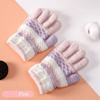 Зима Есен Меки плетени ръкавици с цял пръст Детски момичета Момчета ръкавици Ръкавици за деца на открито 3-8 години Топли бебешки ръкавици