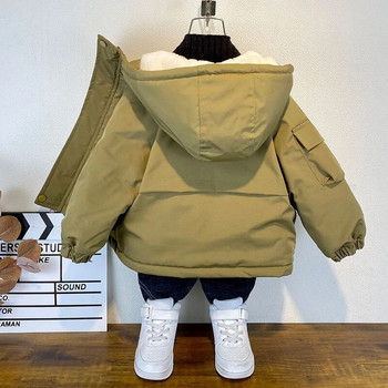 2023 Χειμερινό μπουφάν για αγόρια Παιδικά ρούχα Διατηρούνται ζεστά Βαμβακερά παχιά παλτά Παιδικά πανωφόρια με κουκούλα με φερμουάρ Plus βελούδινα μπουφάν