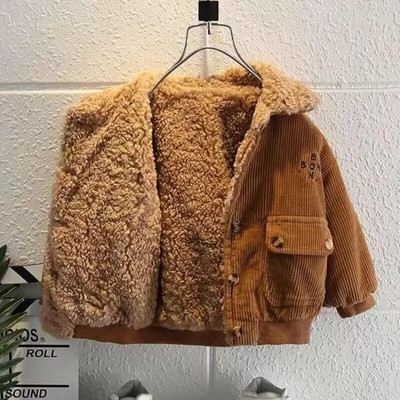 Palton de blană din velur pentru băieți Jachetă de iarnă cu rever de pluș Îmbrăcăminte exterioară caldă Moda Copii Băieți îngroșați Jachete din lână de miel 1-5 ani