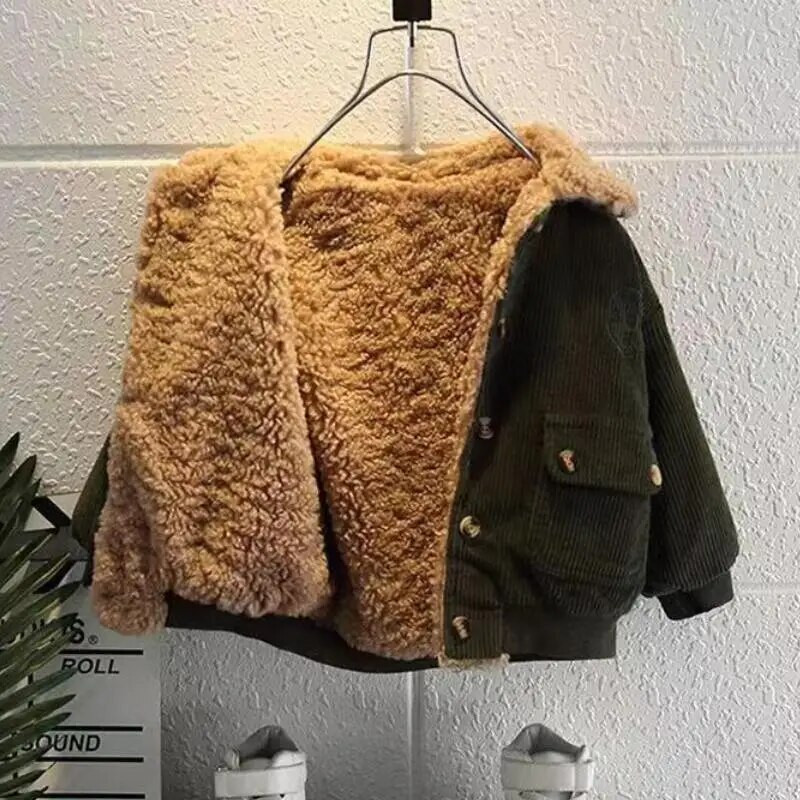 Velvetist karusnahast mantel poistele talvejope revääriga plüüs, soojad ülerõivad lastele mood poiste paksud lambavillast jakid 1-5 aastat