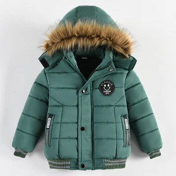 Νέο χειμωνιάτικο μπουφάν για αγόρια 2023 Επένδυση με φλις και ζεστό γούνινο γιακά με κουκούλα βαρύ παλτό για παιδιά Παιδικά πανωφόρια αντιανεμικά