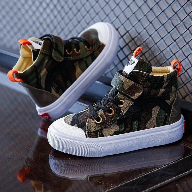 Kruleepo Laste kõrge ülaosaga kamuflaažist lõuendjalatsid Beebitüdrukud Lapsed Poistele Jõusaalimängud Tänavajalatsid Õuespordi Snekaers