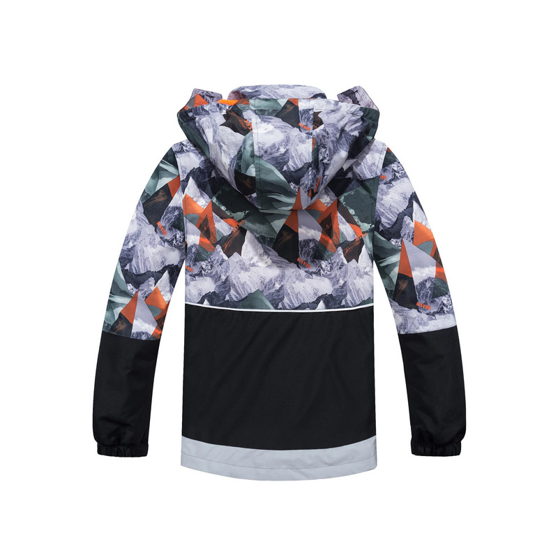 Berniukų geometrijos lietaus striukės su nuimamu gobtuvu Lengvi vandeniui atsparūs vėjo paltai