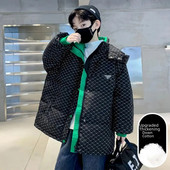 Berniukams žieminiai medvilniniai rūbai Pastorinti vidutinio ilgio aksominiai medvilniniai paltai Viduriniai dideli vaikai madinga juoda atverčiama apykaklė